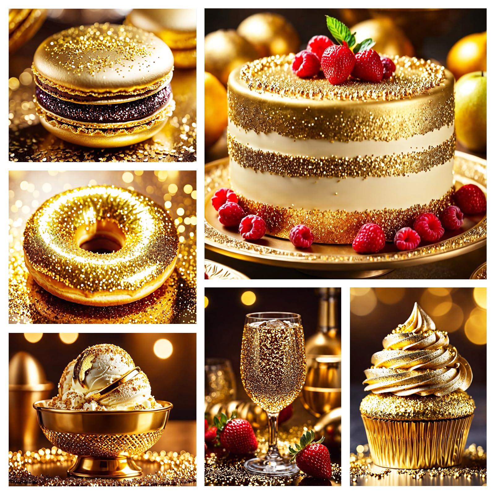 Jelife gold edible glitter on a beverage glass creates glossy sparkle.