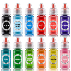 Jelife oil color palette with 12 bottle drops for chocolate coloring.