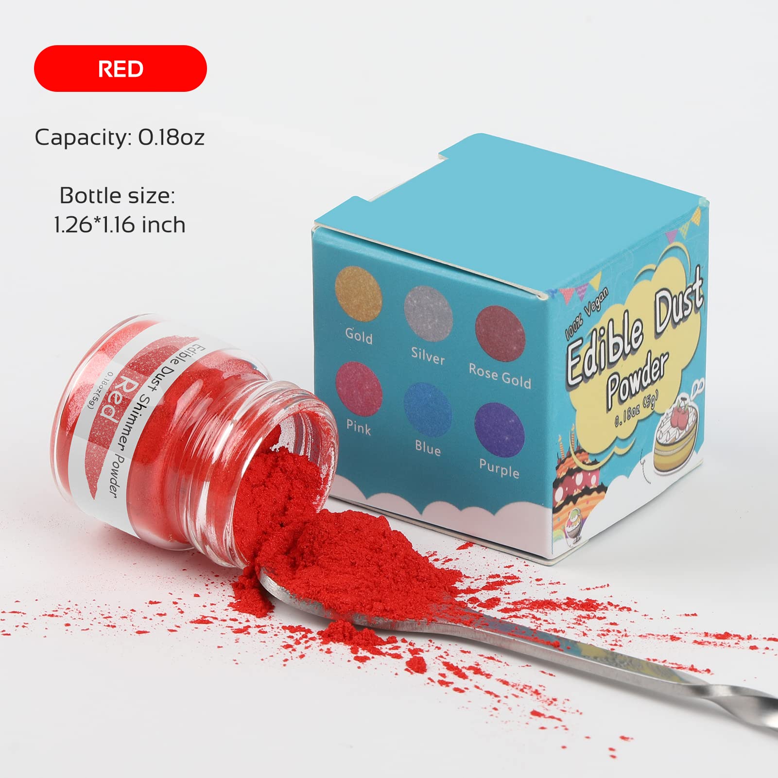 Jelife Red Edible Luster Dust on cake fondant for a luxurious metallic look.