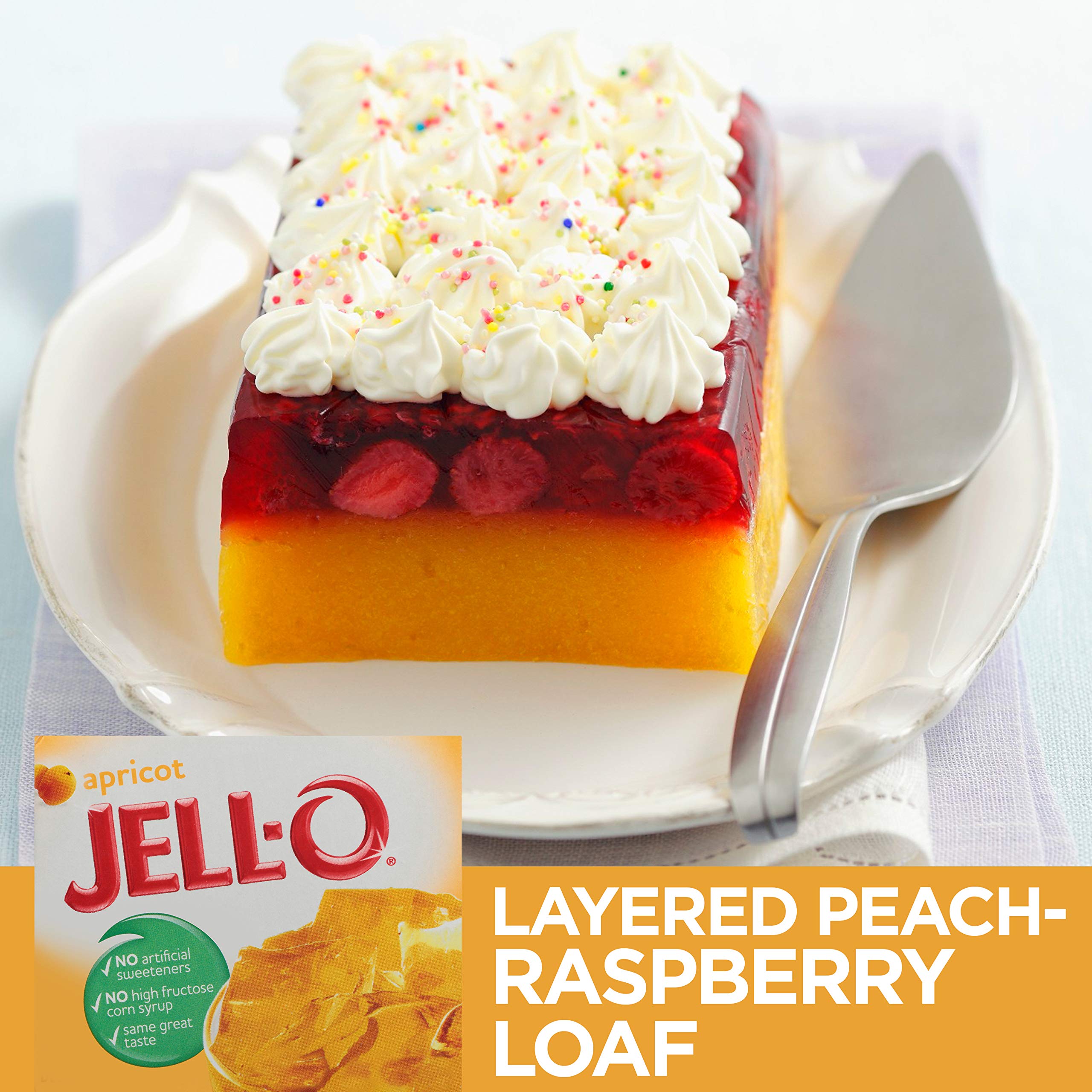 Prepared Jell-O Apricot Gelatin Mix dessert in a clear serving dish