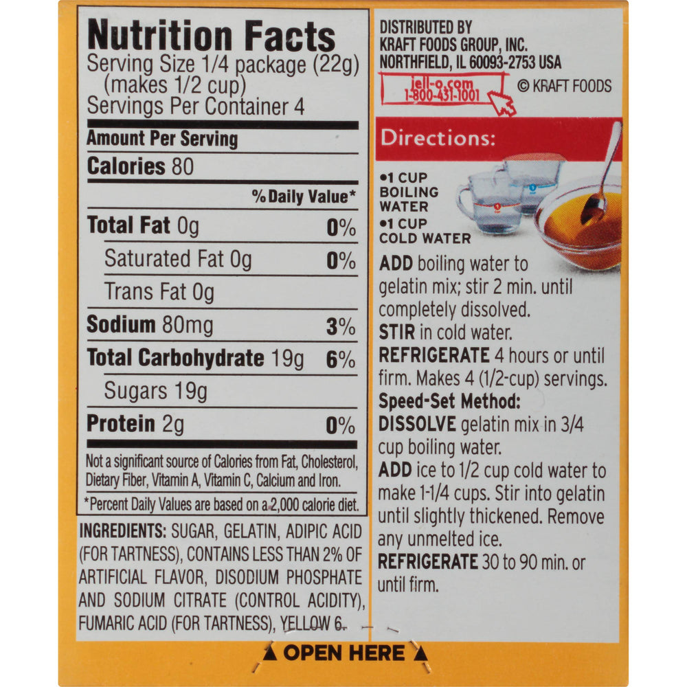 Quick-dissolve powder for Jell-O Apricot Gelatin Mix enables fast desserts