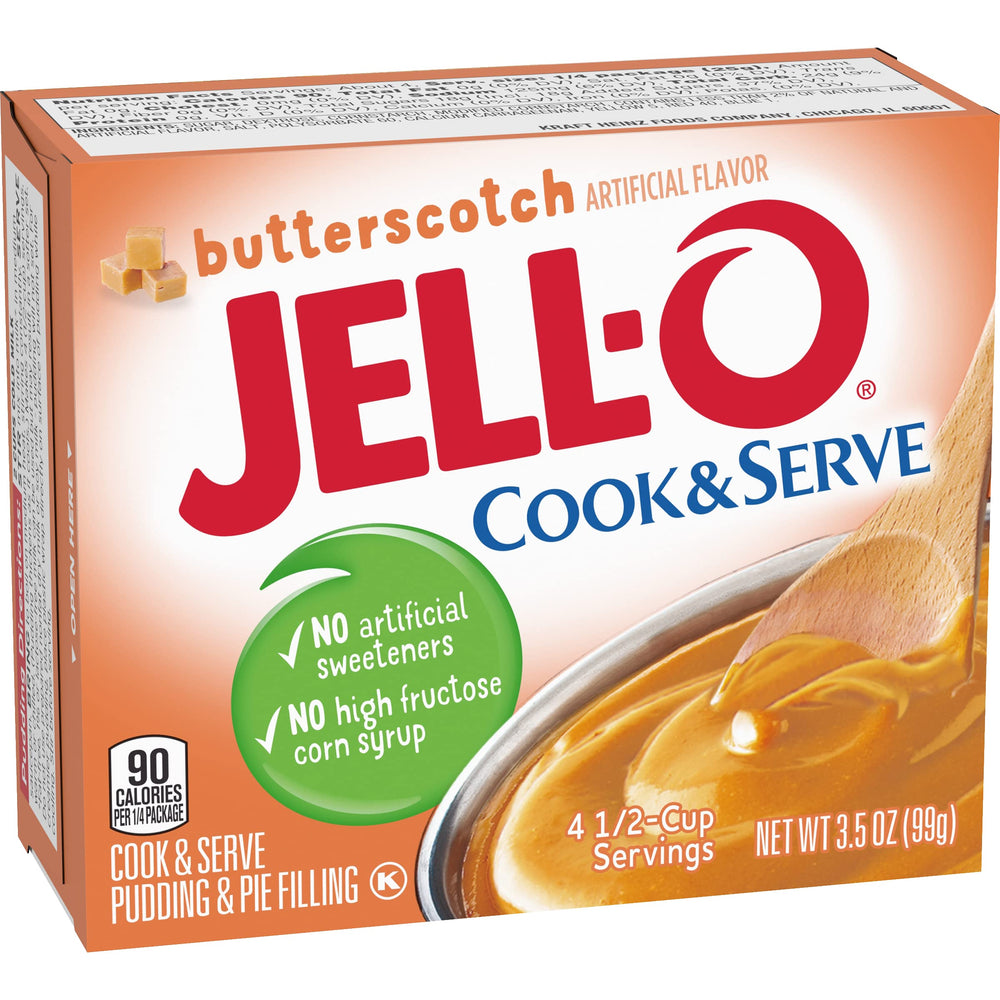 Jell-O pudding boxes on shelf highlighting convenient pantry staple.
