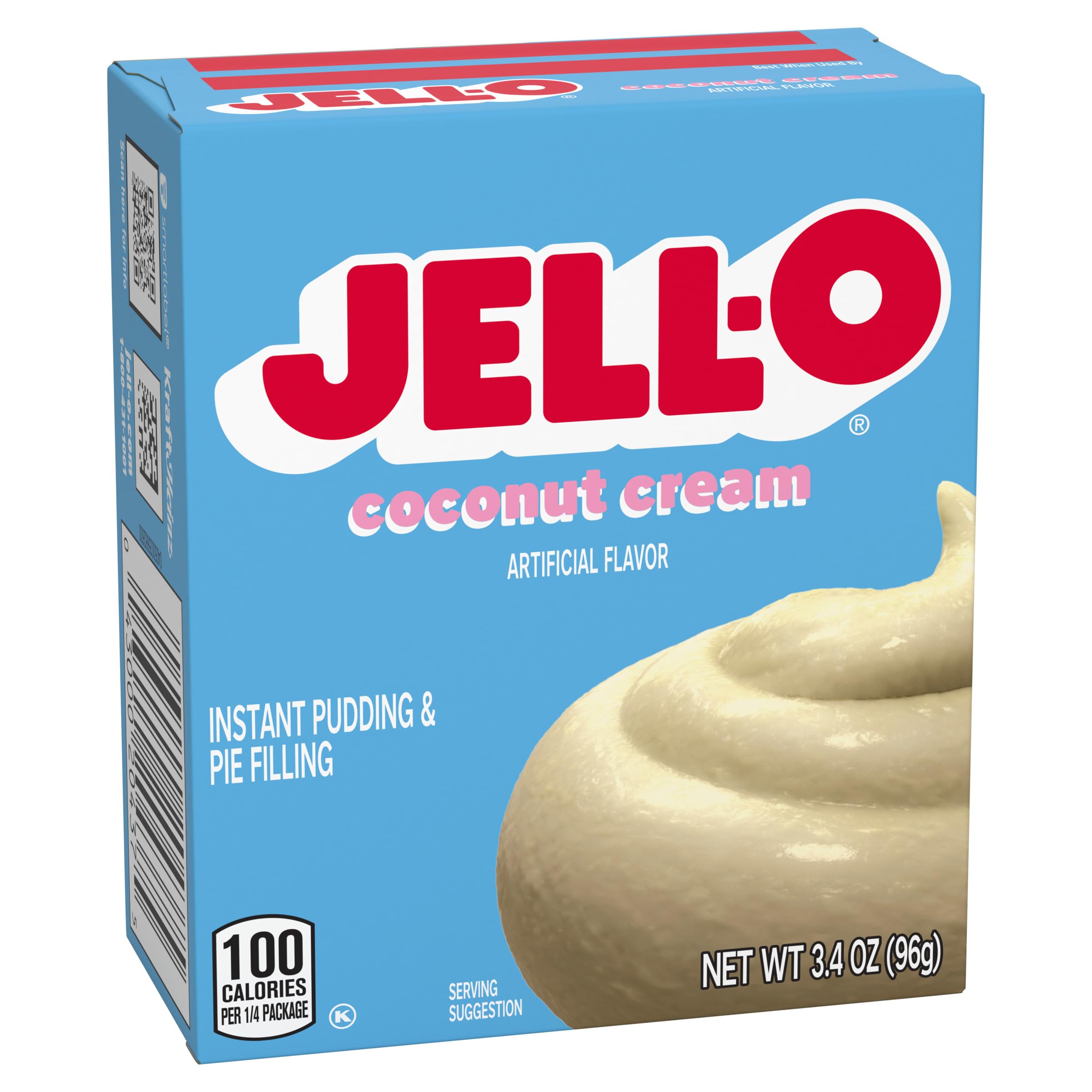 Jell-O Coconut Cream pudding being poured with milk for mixing.