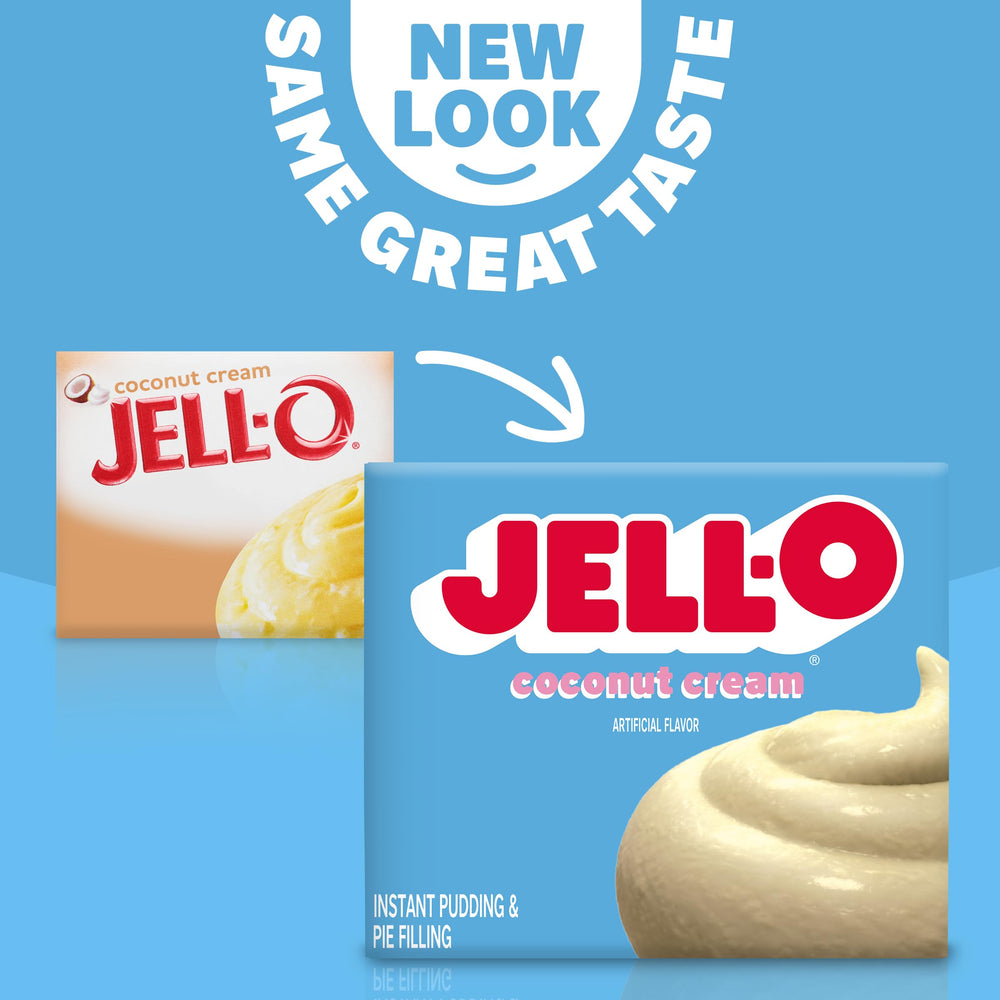 Jell-O Coconut Cream pie filling swirl on a pie crust.