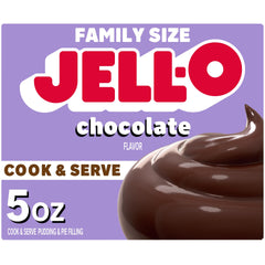 Jell-O Cook and Serve Chocolate Pudding boxes on the kitchen counter.