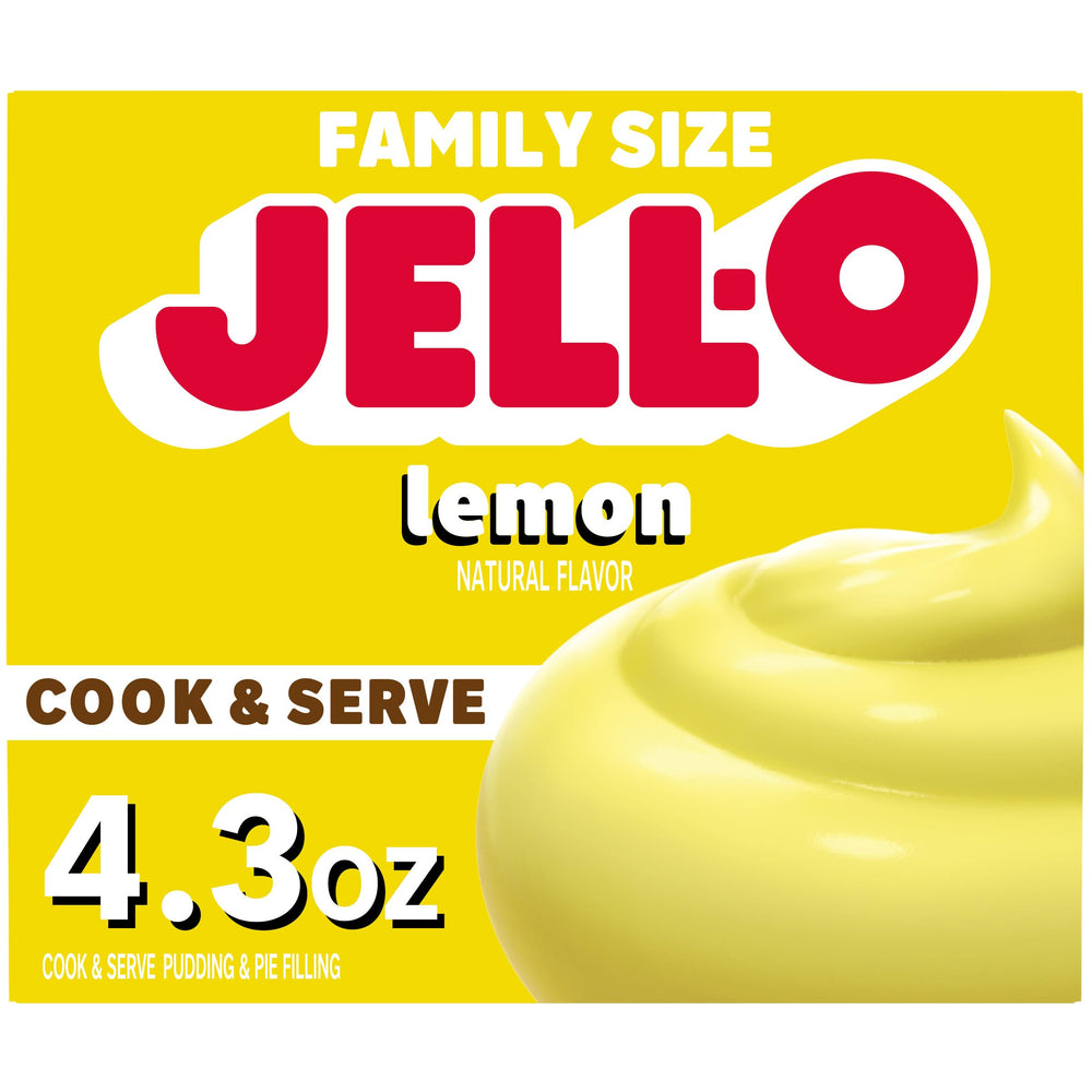 Jell-O Cook & Serve Lemon Pudding box ready for quick, creamy dessert.