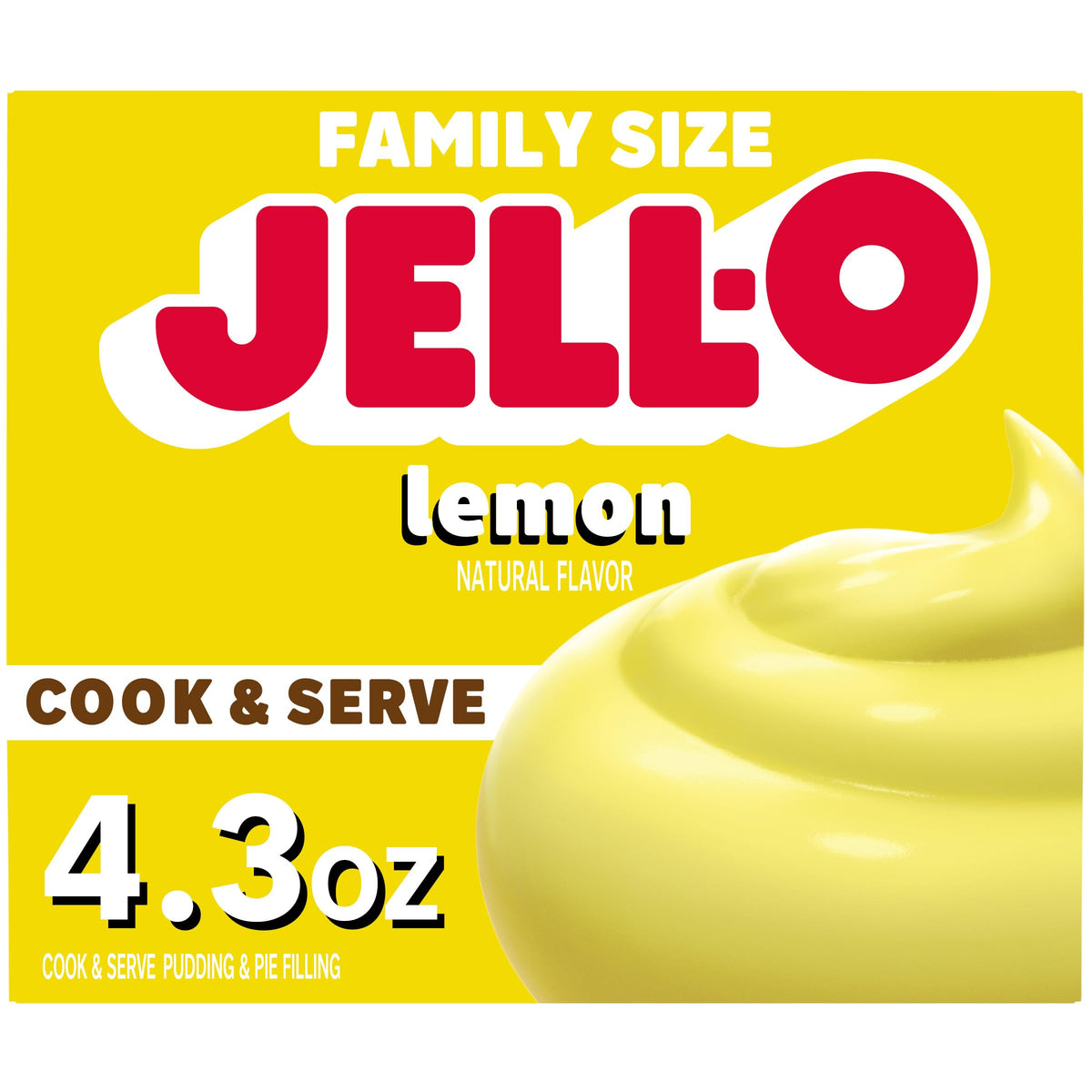 Jell-O Cook & Serve Lemon Pudding box ready for quick, creamy dessert.