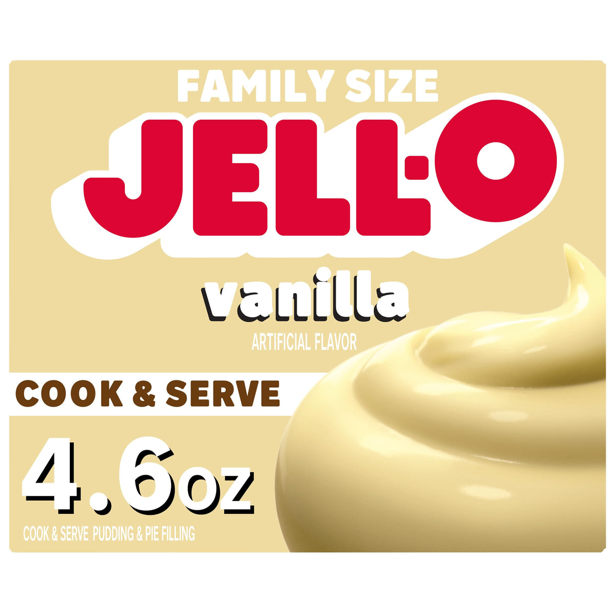 Jell-O Cook & Serve Vanilla Pudding Box ready to mix.