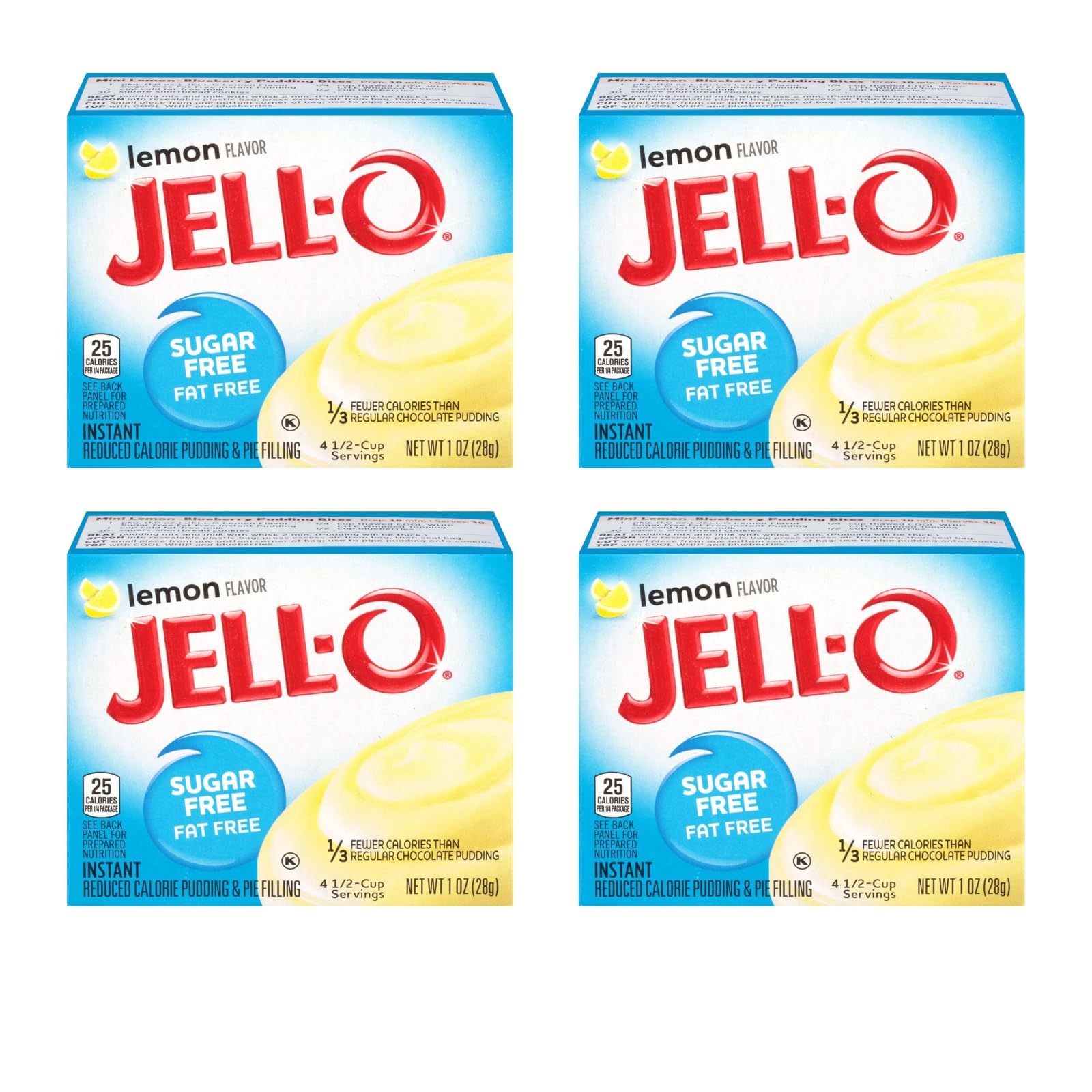 Jell-O Lemon pudding boxes on pantry shelf offer quick, lighter dessert options.