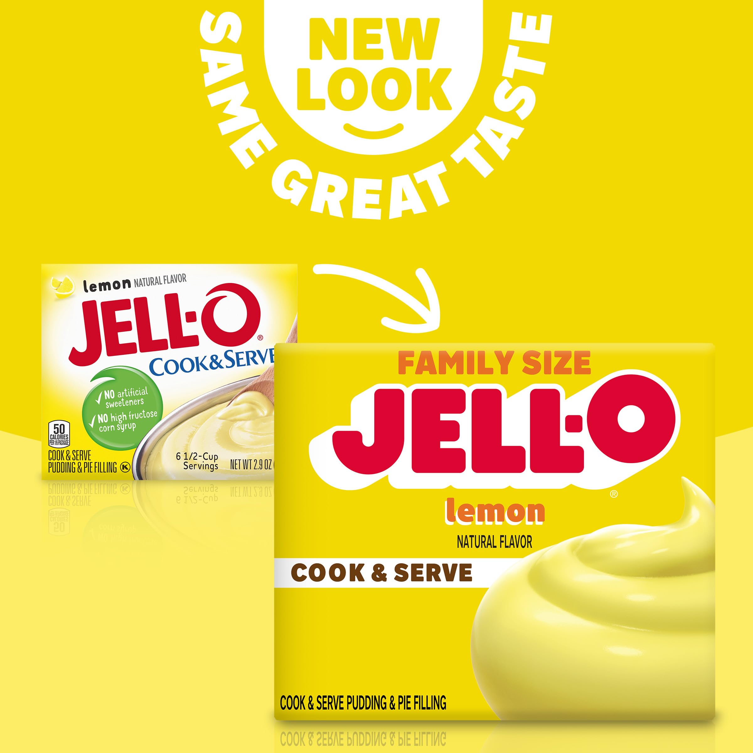 Jell-O Lemon Pudding used as bright pie filling.