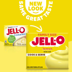Jell-O Lemon Pudding used as bright pie filling.