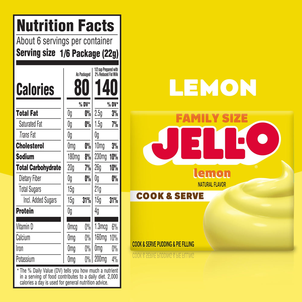 Prepared bowl of Jell-O Lemon Pudding showcasing smooth lemon dessert.