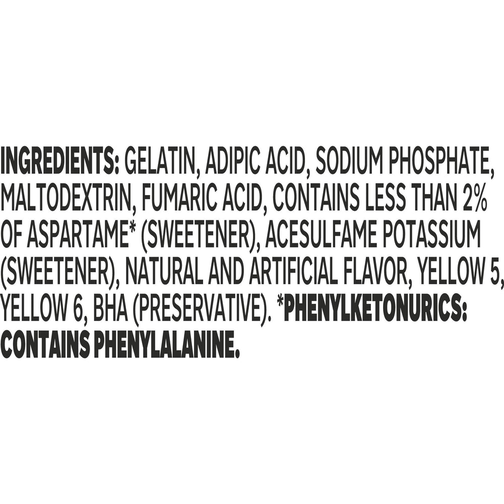 Jell-O Lemon Zero Sugar pouch close-up highlights convenient 0.3 oz single-use pack for easy snacking