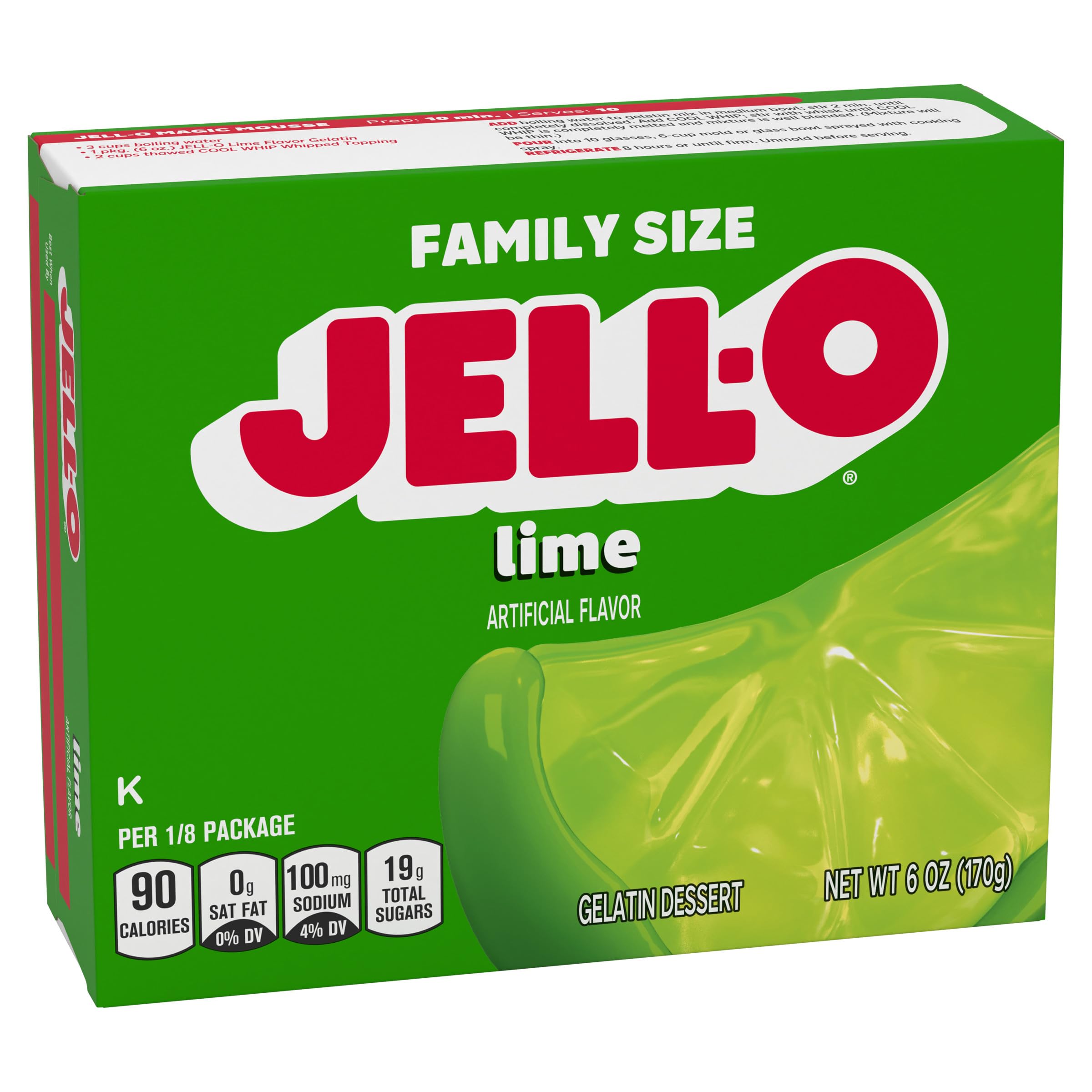 Eight servings of Jell-O Lime Gelatin ready to enjoy