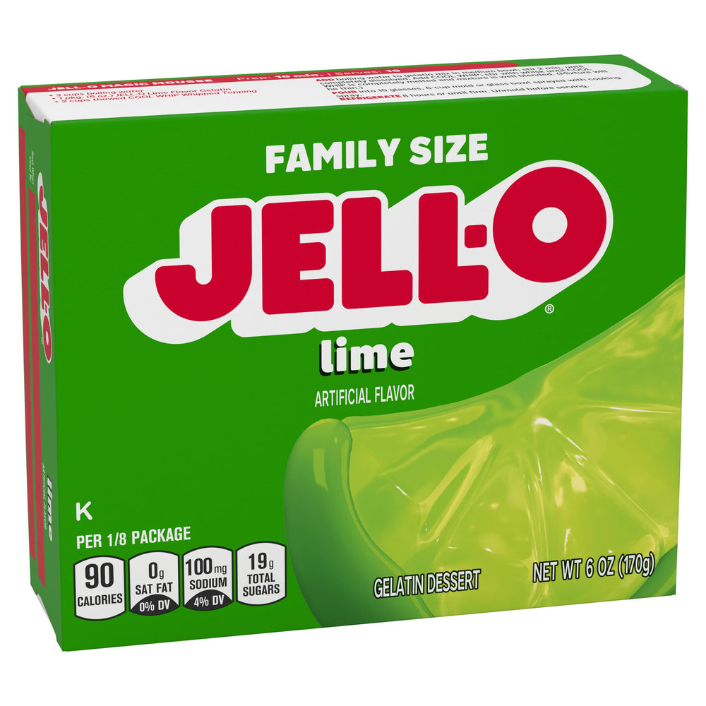 Eight servings of Jell-O Lime Gelatin ready to enjoy