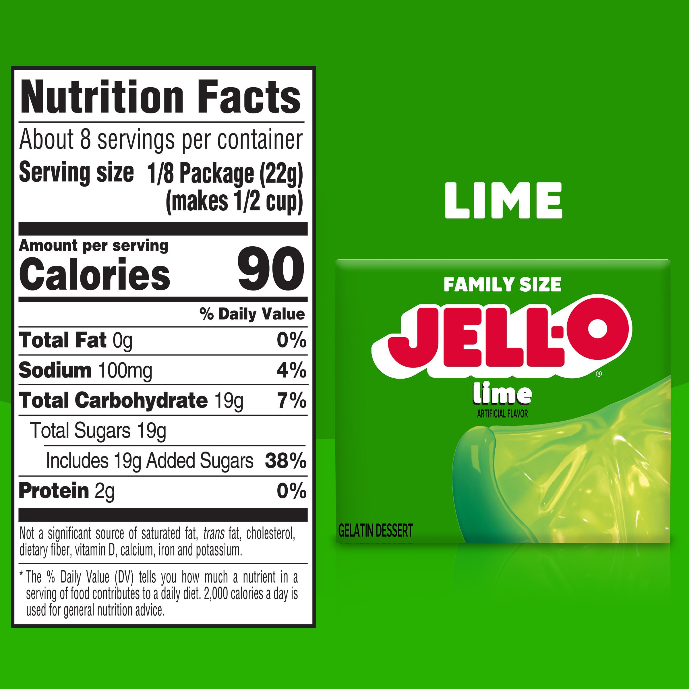 Jell-O Lime Gelatin powder being poured into a bowl for dissolving