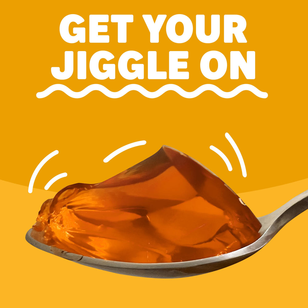 Vibrant orange Jell-O Mango Gelatin with fresh mango aroma.