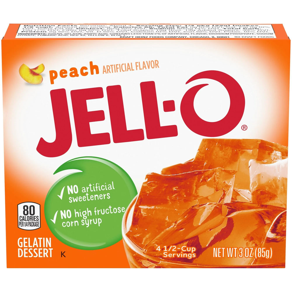 Jell-O Peach Gelatin Dessert boxes ready for a quick family treat