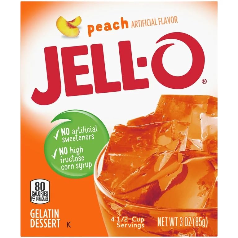 Jell-O Peach Gelatin dissolving in hot water for fast setup