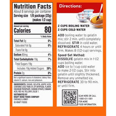 Jell-O Peach Gelatin powder mix on counter for simple dessert prep