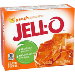 Jell-O Peach Gelatin serving with peach slices, bright party-friendly dessert