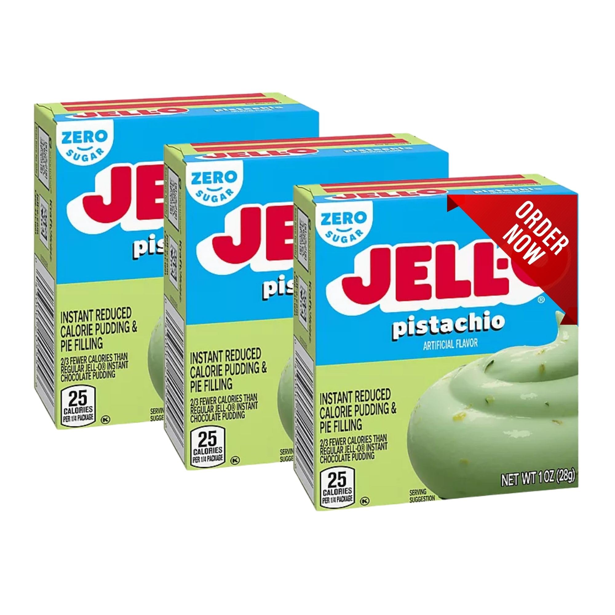 Jell-O Pistachio Zero Sugar Pudding Pack of 3 - creamy, low-calorie dessert mix