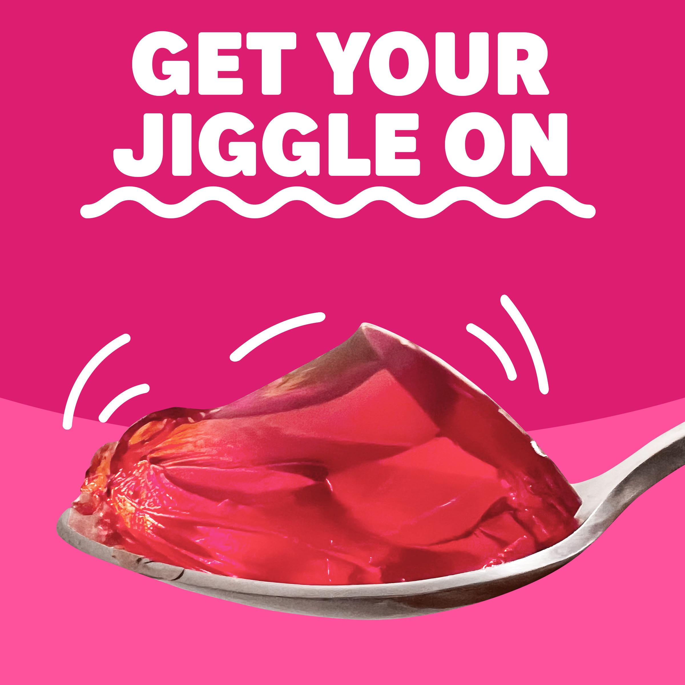 Eight servings from the family-sized Jell-O Raspberry Gelatin box.