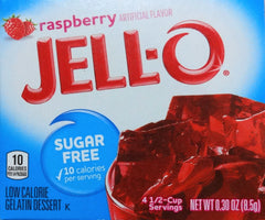 Jell-O sugar-free raspberry gelatin dessert box ready-to-make low-sugar treat