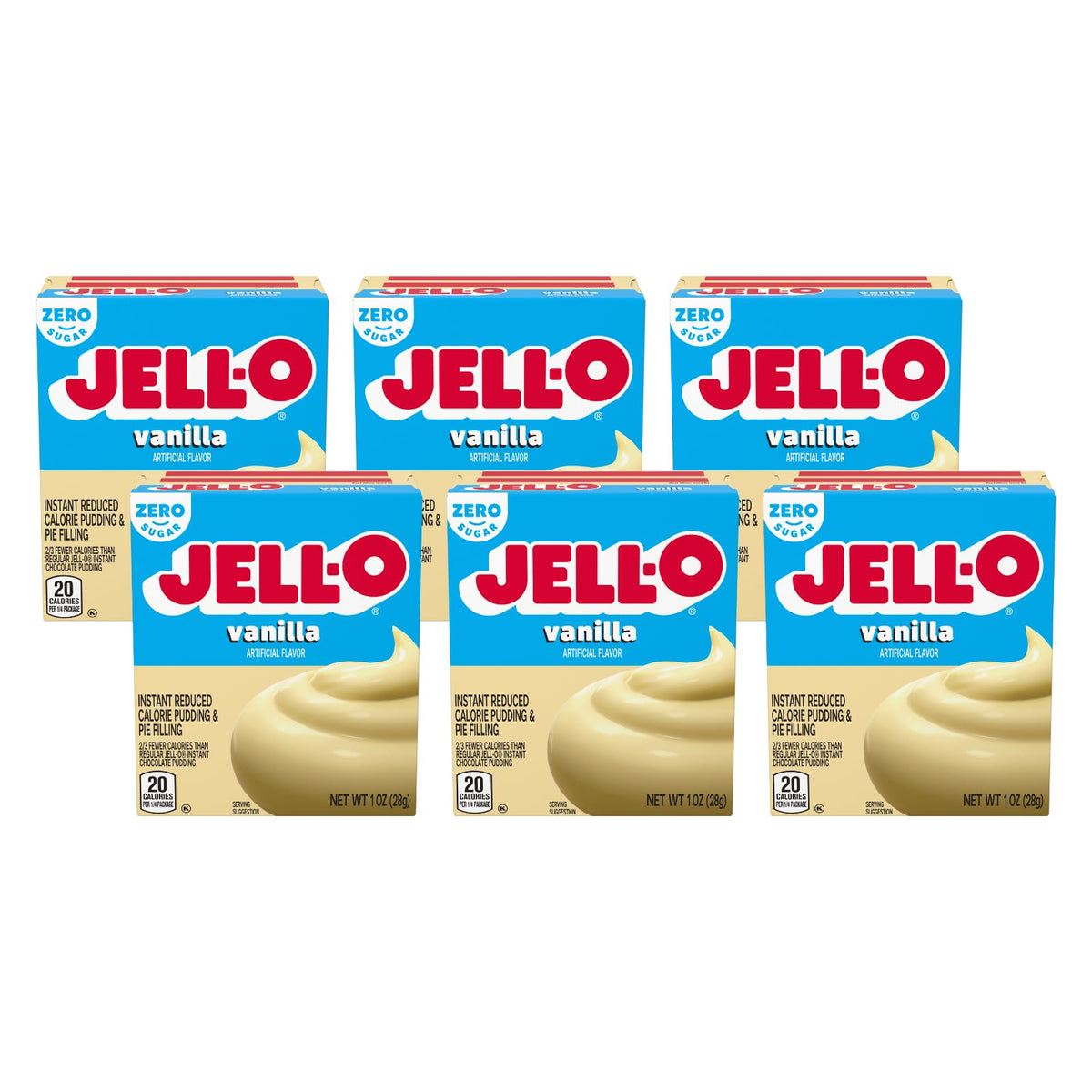 Jell-O Sugar-Free Vanilla Pudding six-pack box for quick treats
