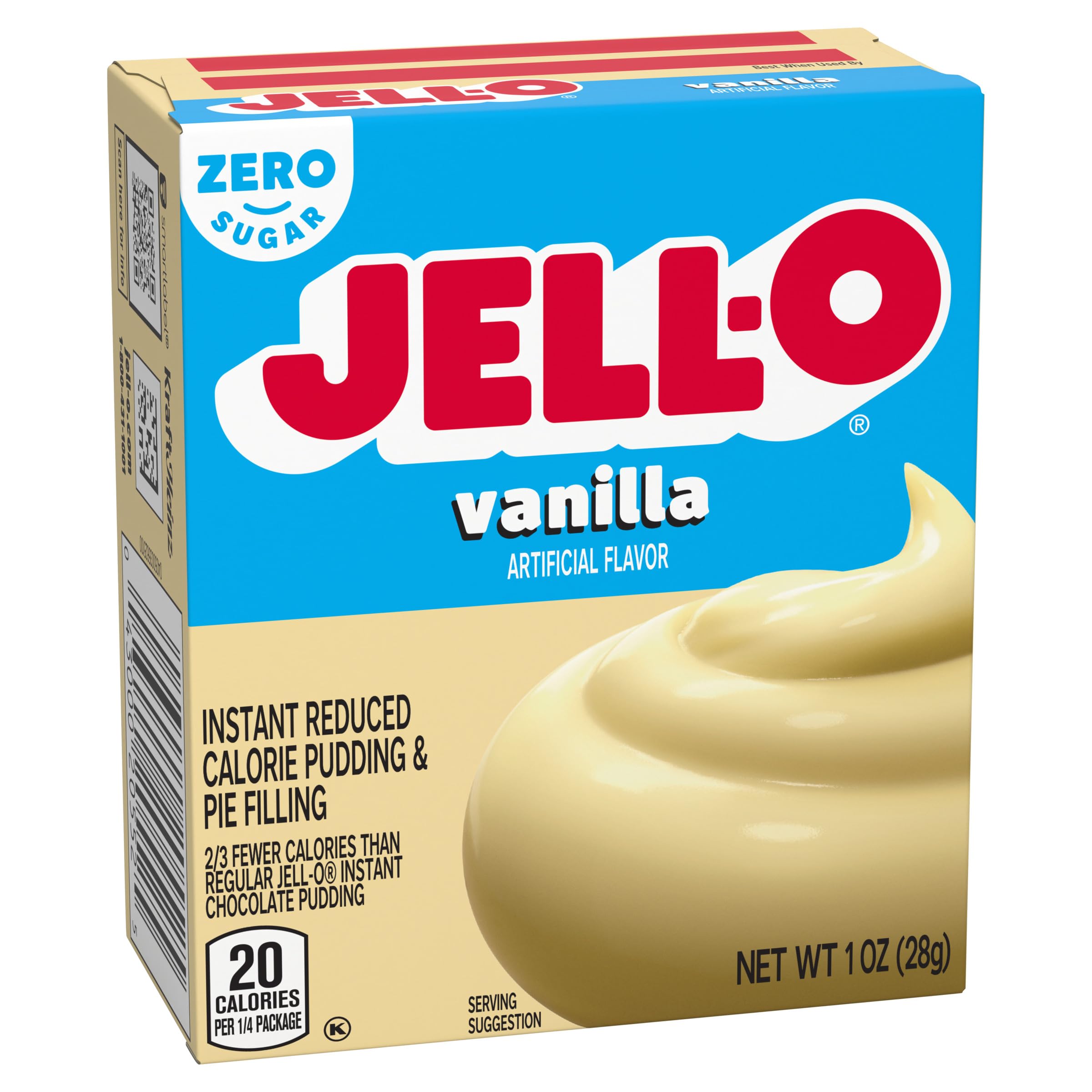 Jell-O Sugar-Free Vanilla Pudding packets shown for freshness and convenience