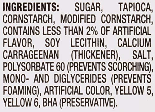 Jell-O Tapioca pudding powder back view shows serving ideas and simple preparation.