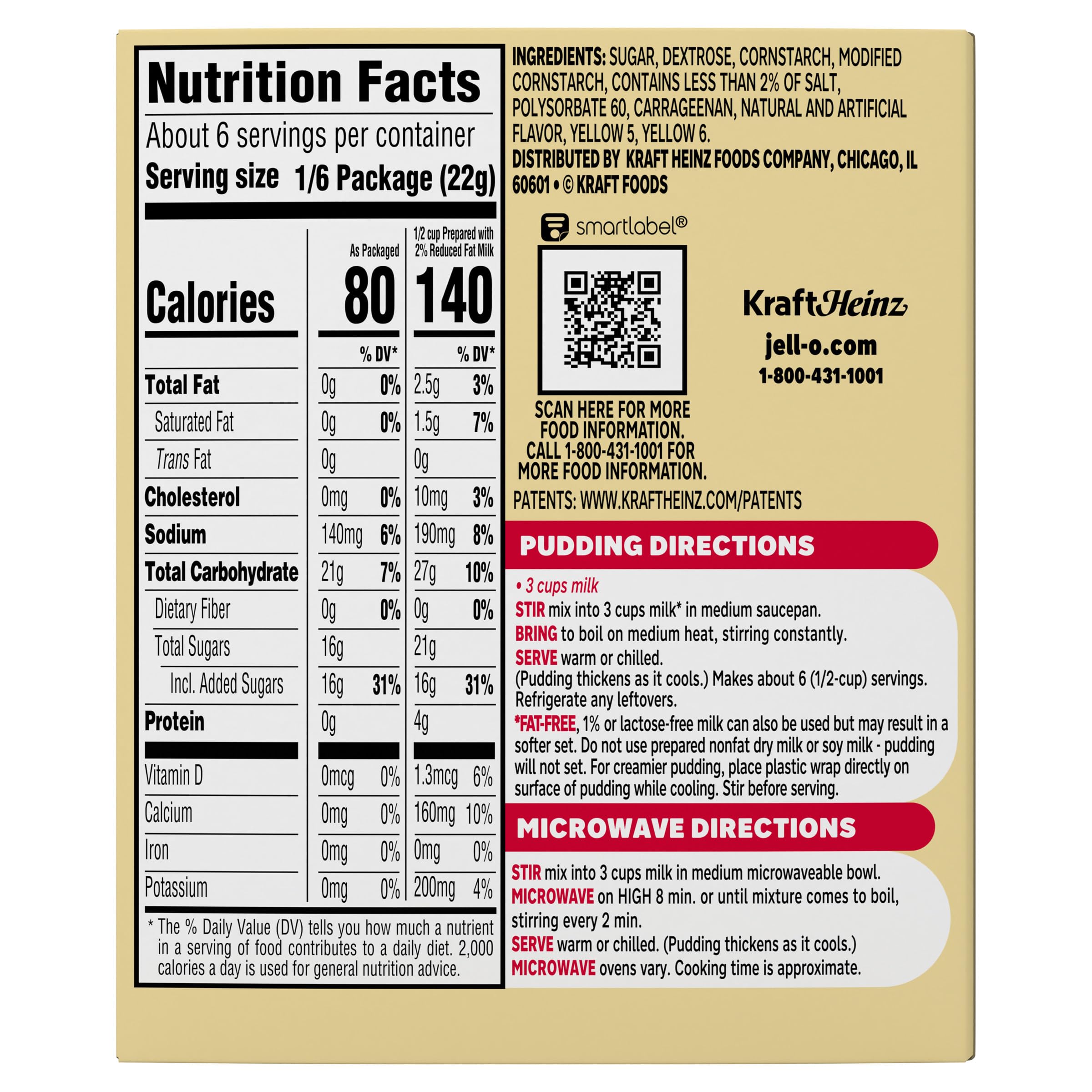 Sealed 4.6 oz pouch of Jell-O Vanilla Pudding Mix.