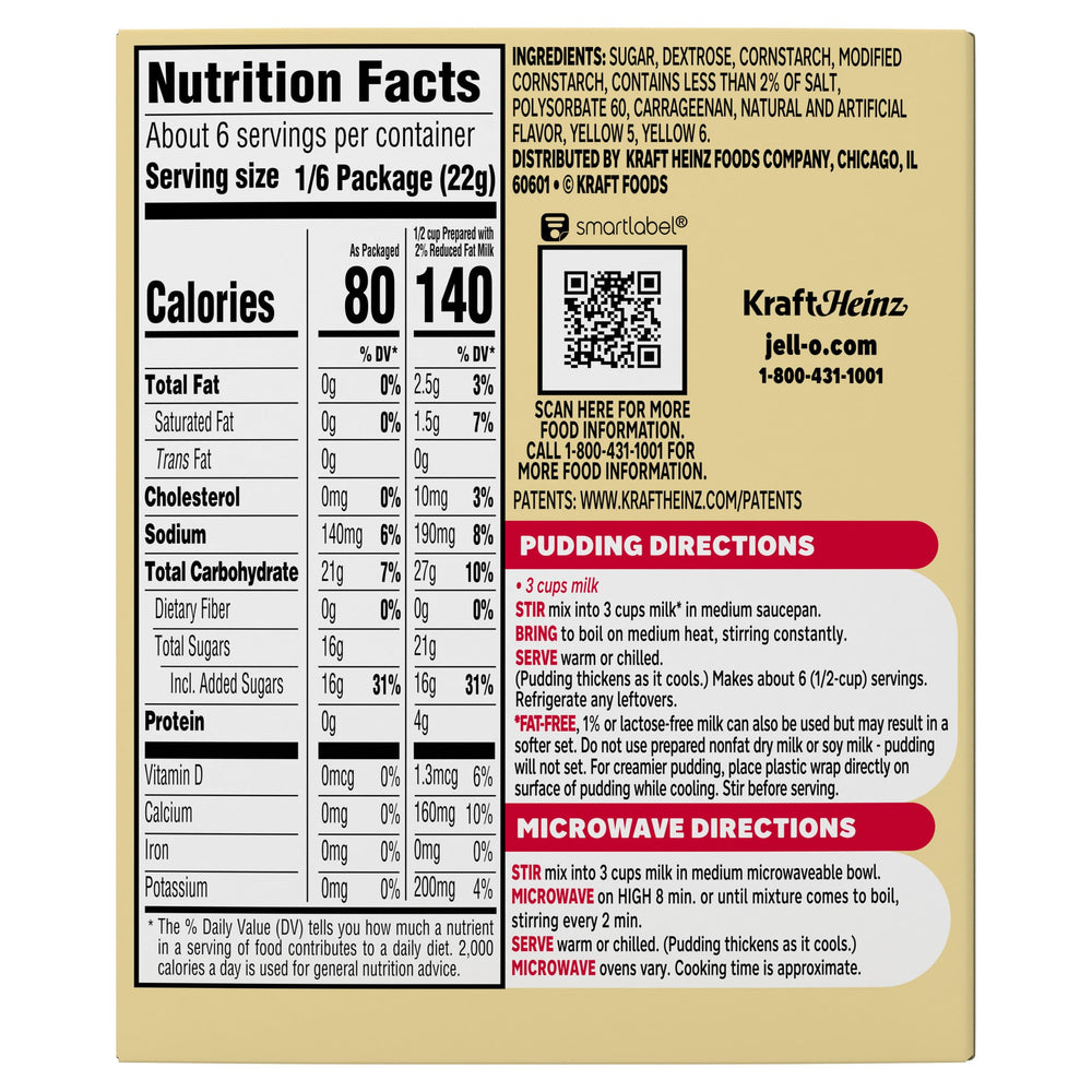 Sealed 4.6 oz pouch of Jell-O Vanilla Pudding Mix.