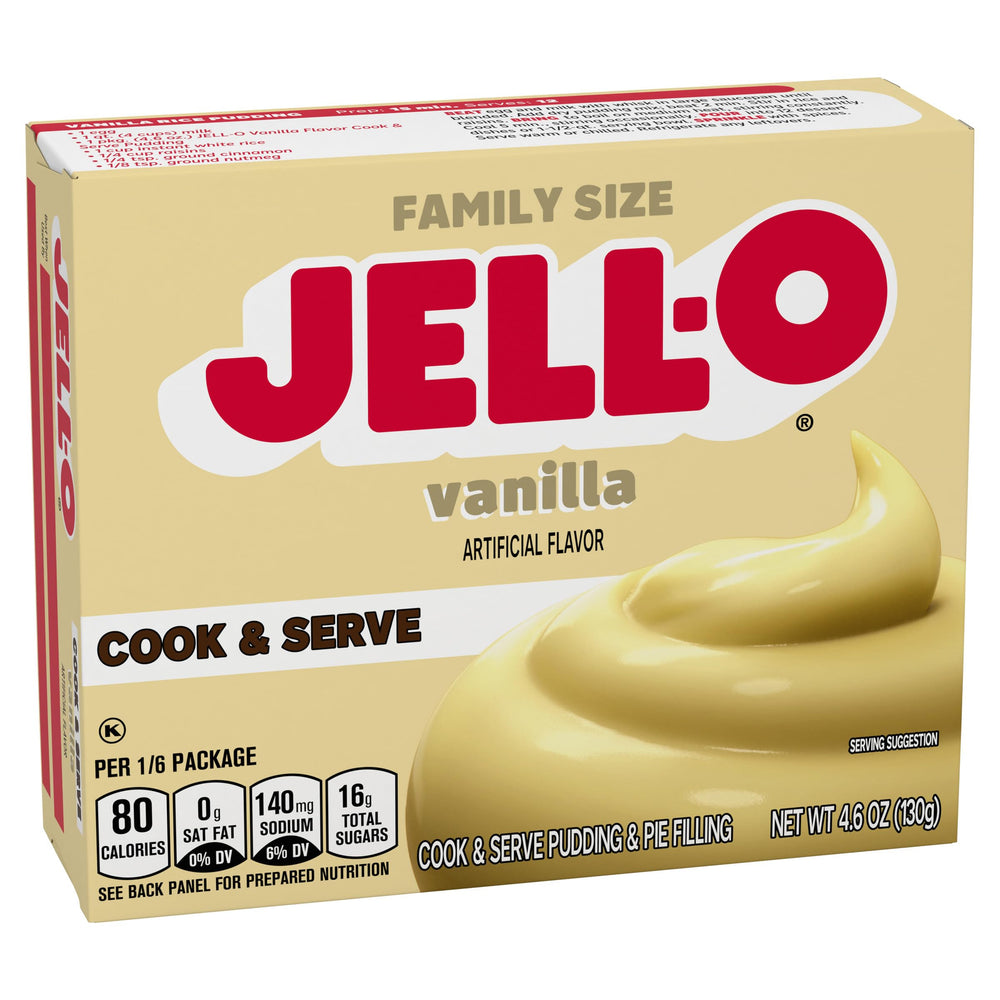 Scooped serving of Jell-O vanilla pudding.