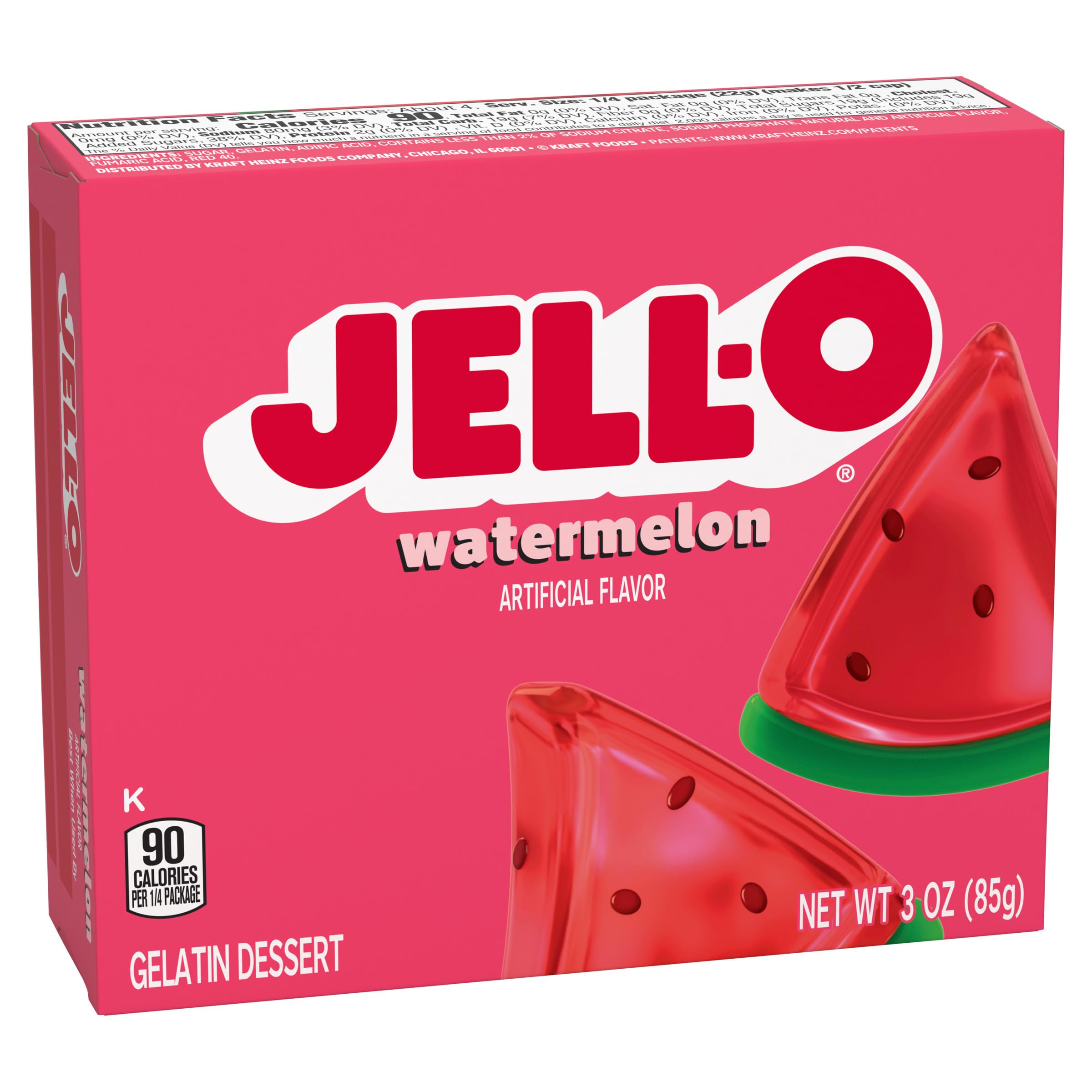 Jell-O Watermelon gelatin dissolving in hot water for quick mix.