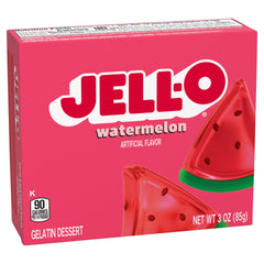 Jell-O Watermelon gelatin dissolving in hot water for quick mix.