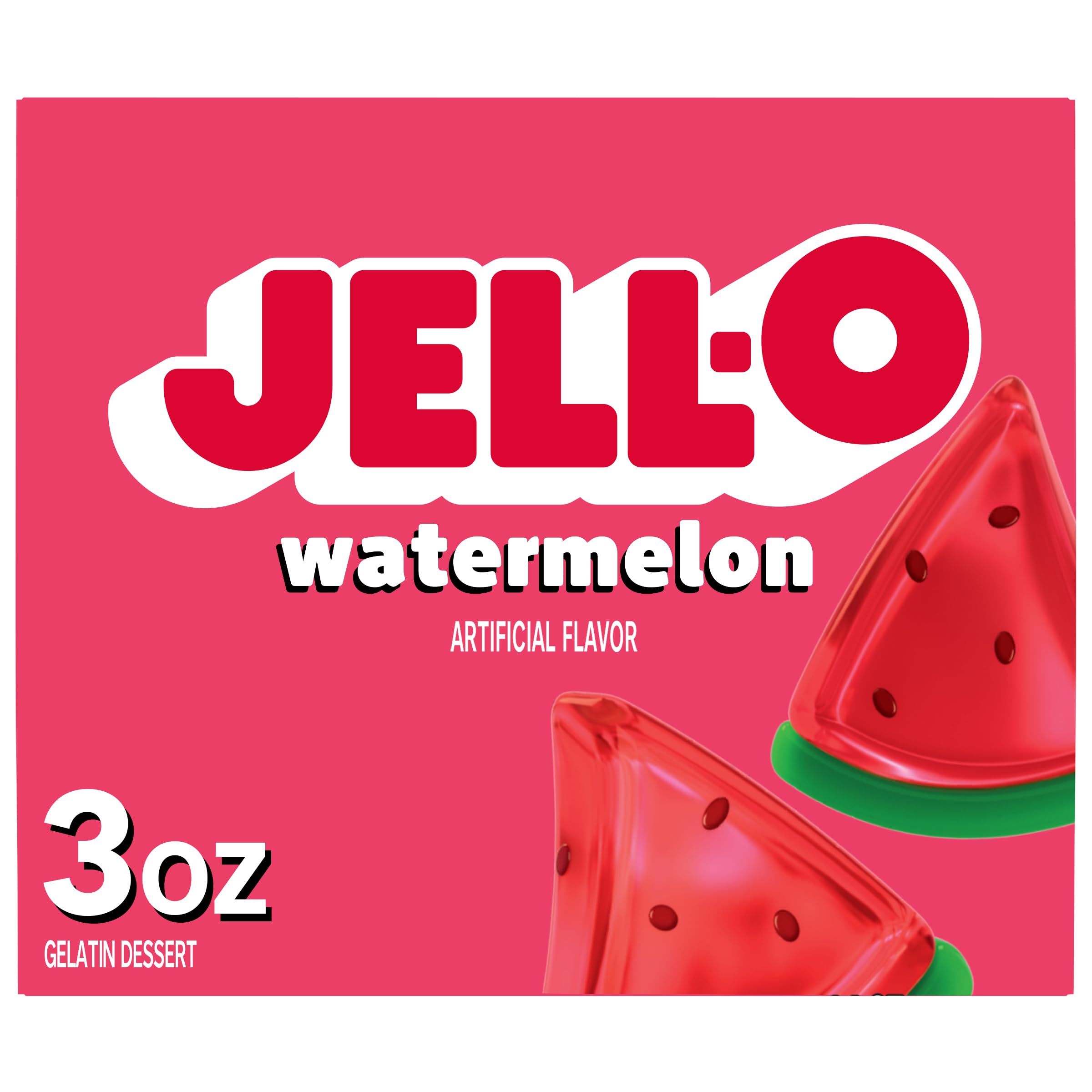 Jell-O Watermelon Gelatin Mix being prepared with hot water and stirring for quick, family-friendly dessert.