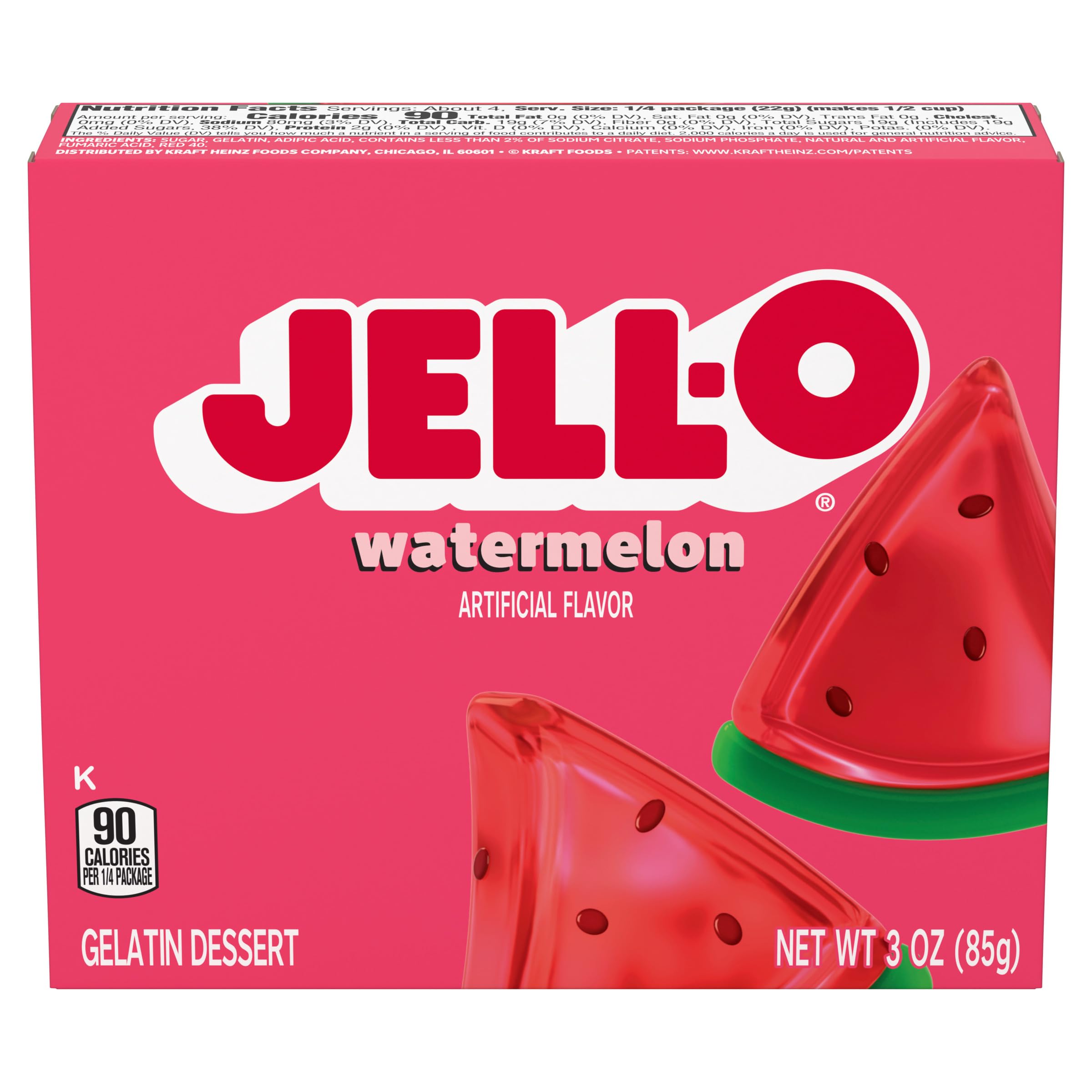 Jell-O Watermelon gelatin ready-to-serve after chilling and slicing.