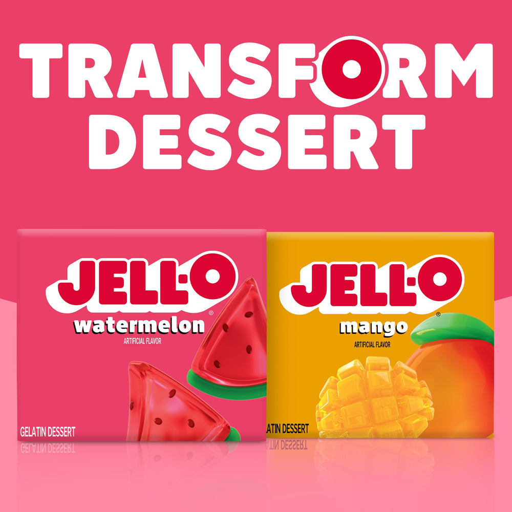 Jell-O Watermelon gelatin serving in a bowl with bright pink jiggle.