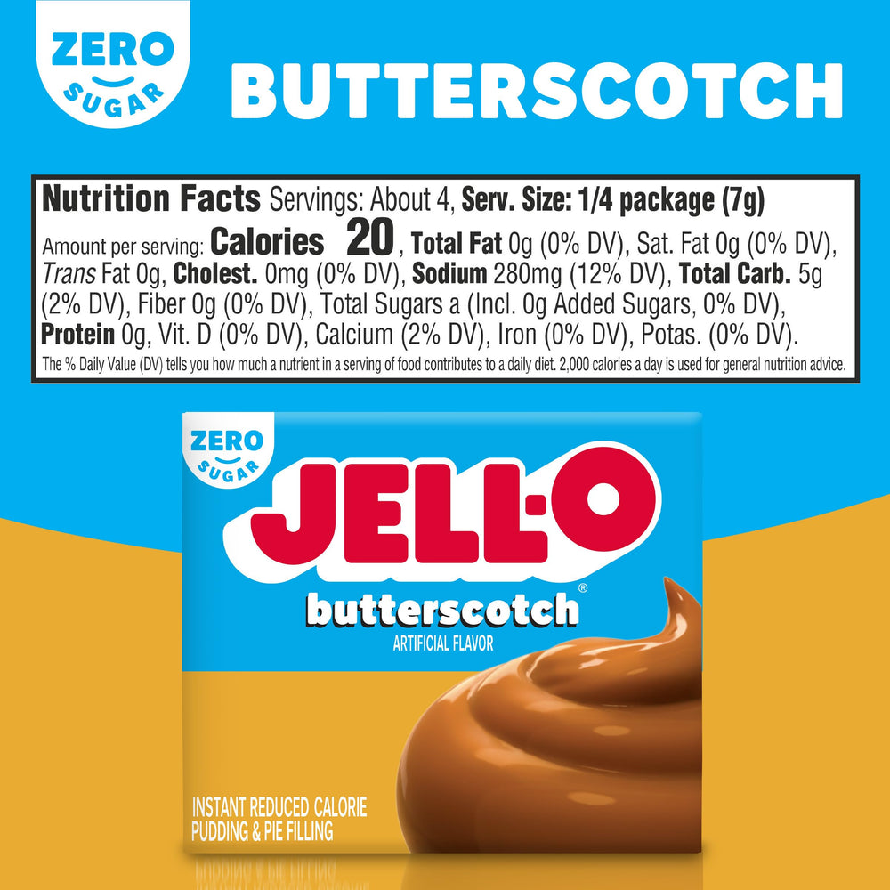 Creamy Jell-O Zero Sugar Butterscotch pudding in a serving dish.