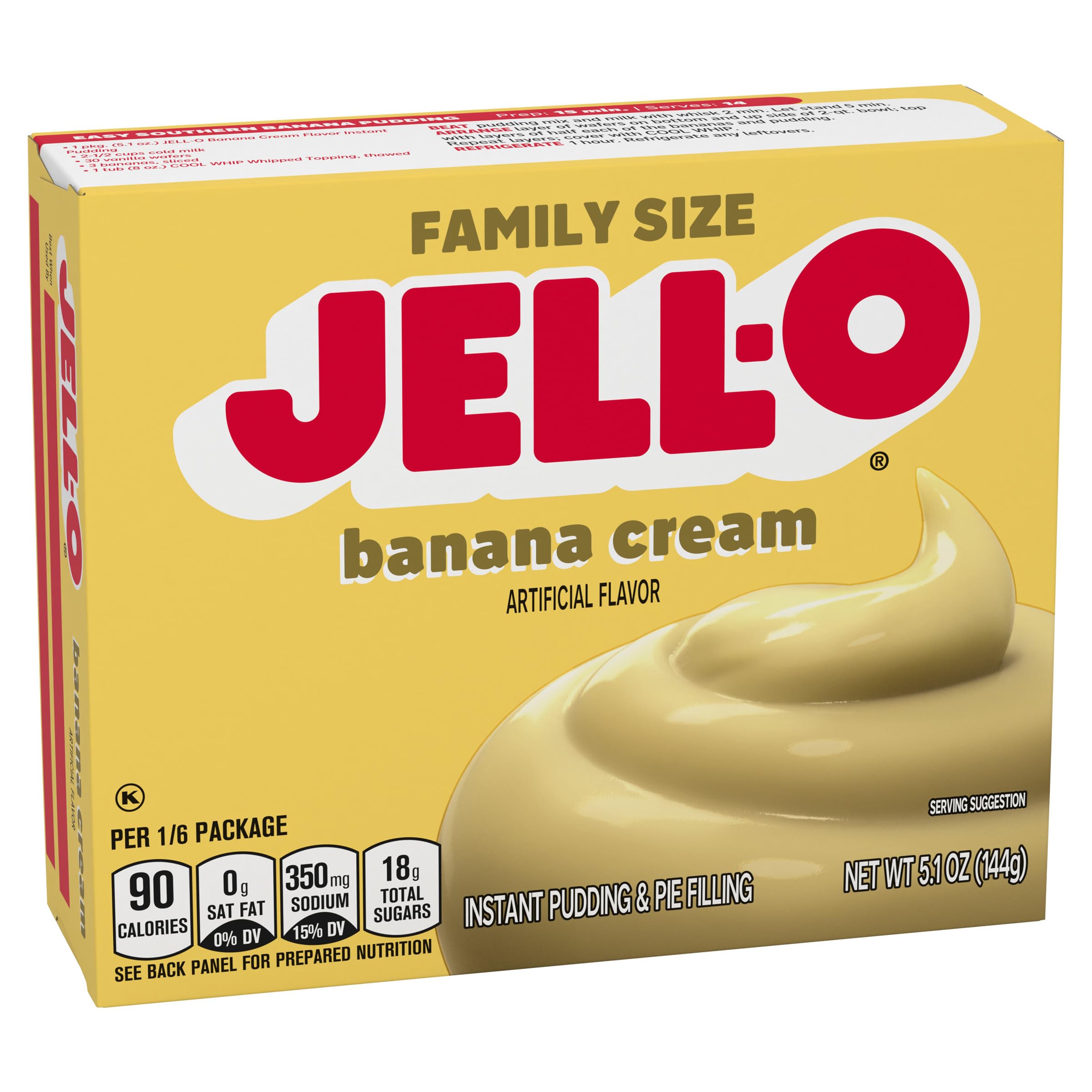 Jell-O Banana Cream family-size box ideal for shared treats.