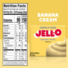 Jell-O Banana Cream pudding mix prepared pudding served in a bowl.