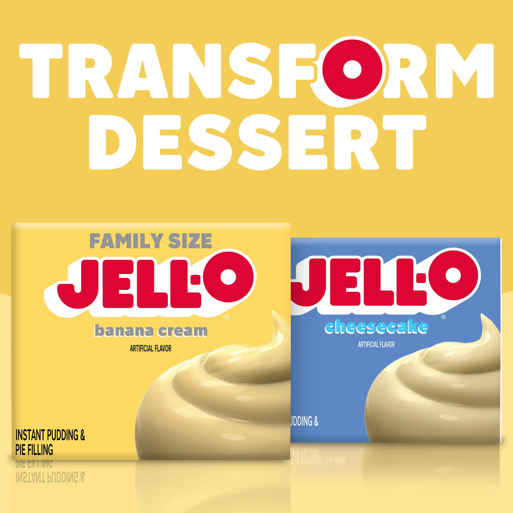 Jell-O Banana Cream pudding with toppings enhances flavor.
