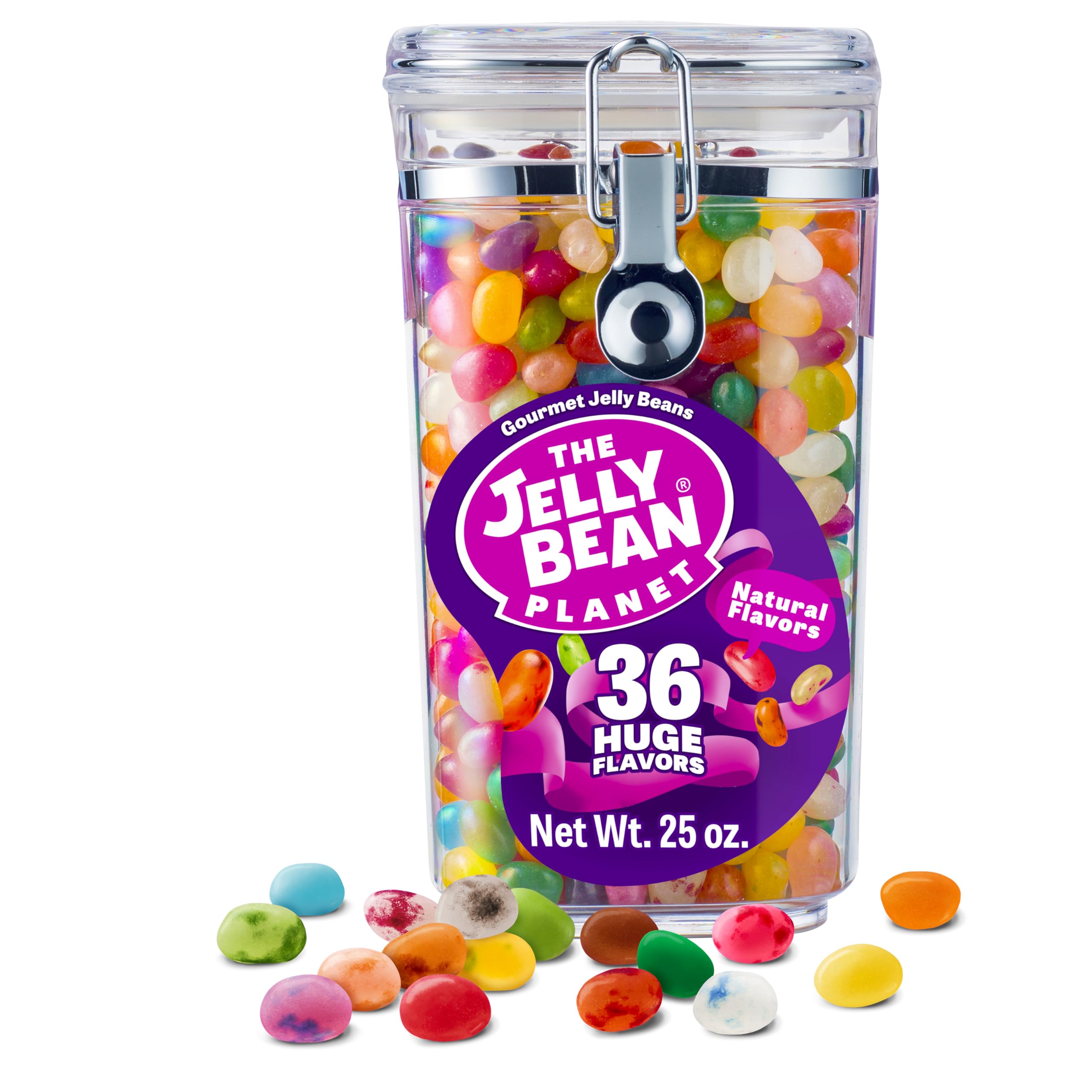 The Jelly Bean Planet 25 oz jar showcases 36 flavors for celebrations and gifting.