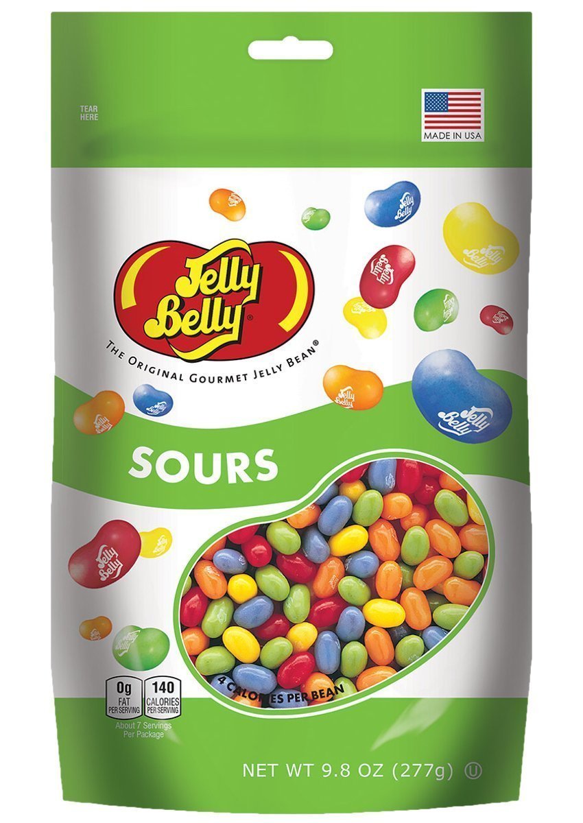 Jelly Belly 5 Sours pouch front with vibrant flavors for on-the-go snacking.