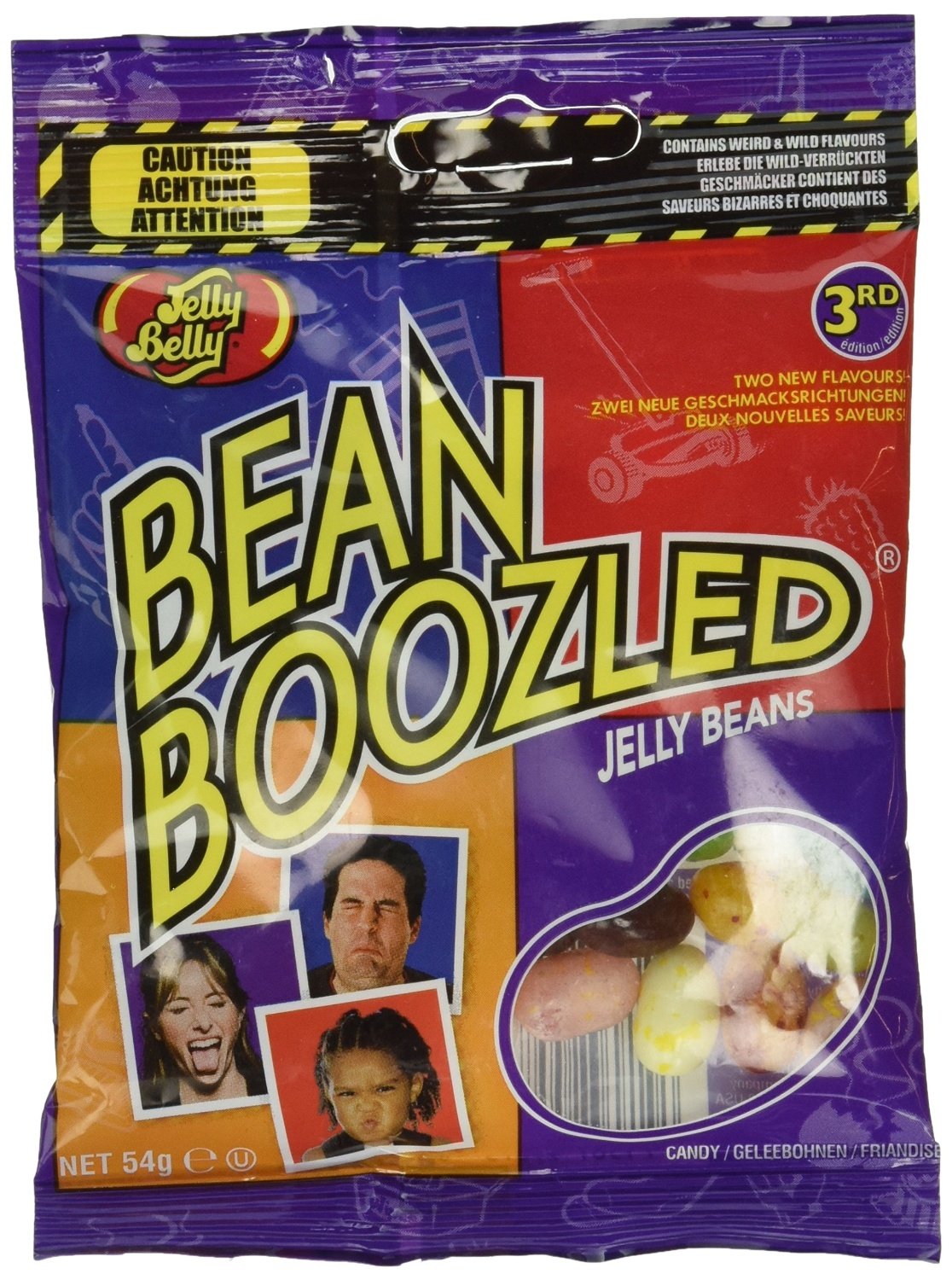 Jelly Belly Bean Boozled bag front view, colorful flavor surprises for party nights.