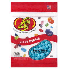 Jelly Belly Berry Blue jelly beans in a resealable bag for freshness.