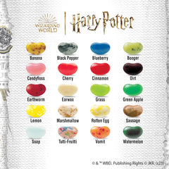 Closeup of Jelly Belly Bertie Bott’s Beans boxes, showcasing bright colors and flavors.