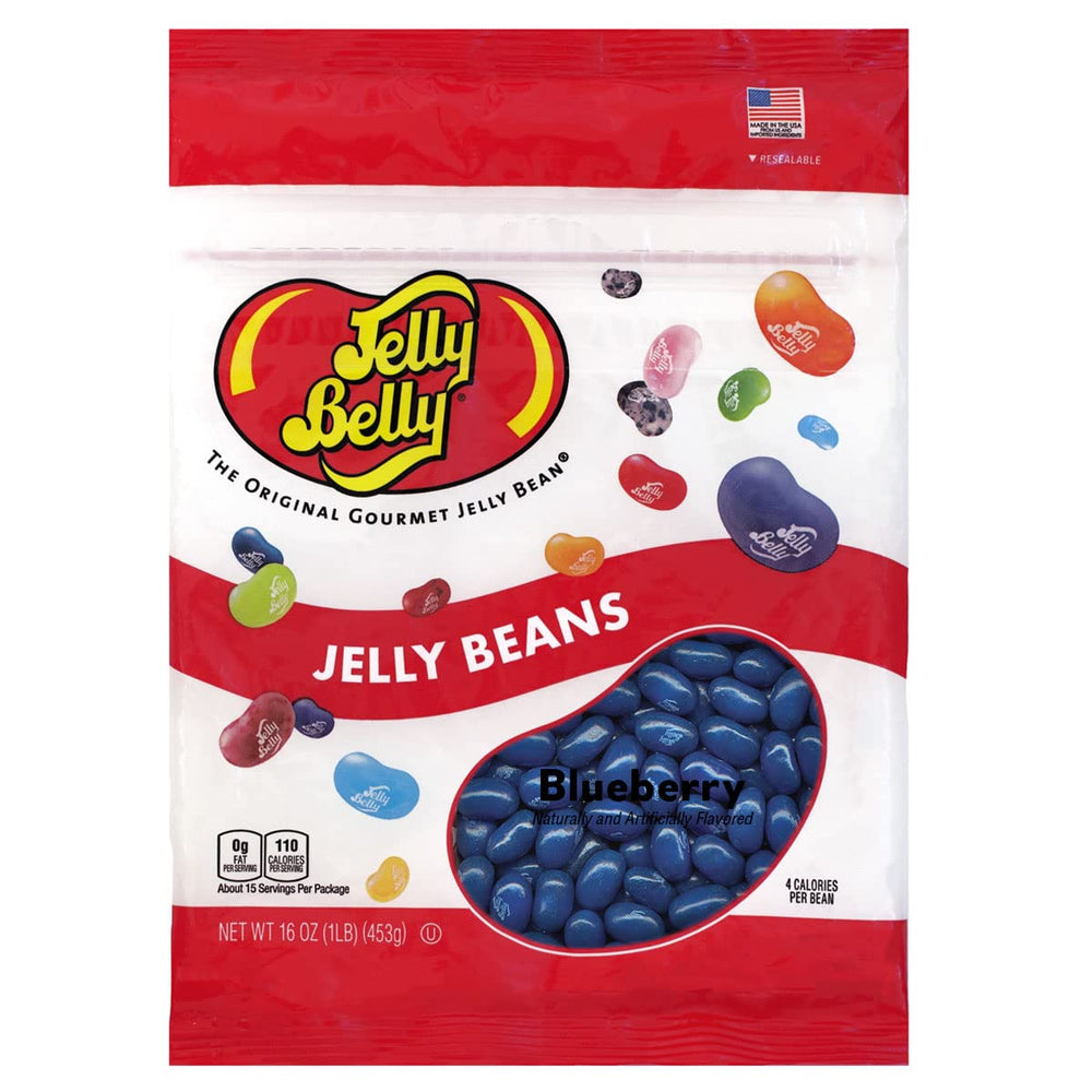 Jelly Belly Blueberry Jelly Beans bag shows resealable packaging for freshness and easy storage