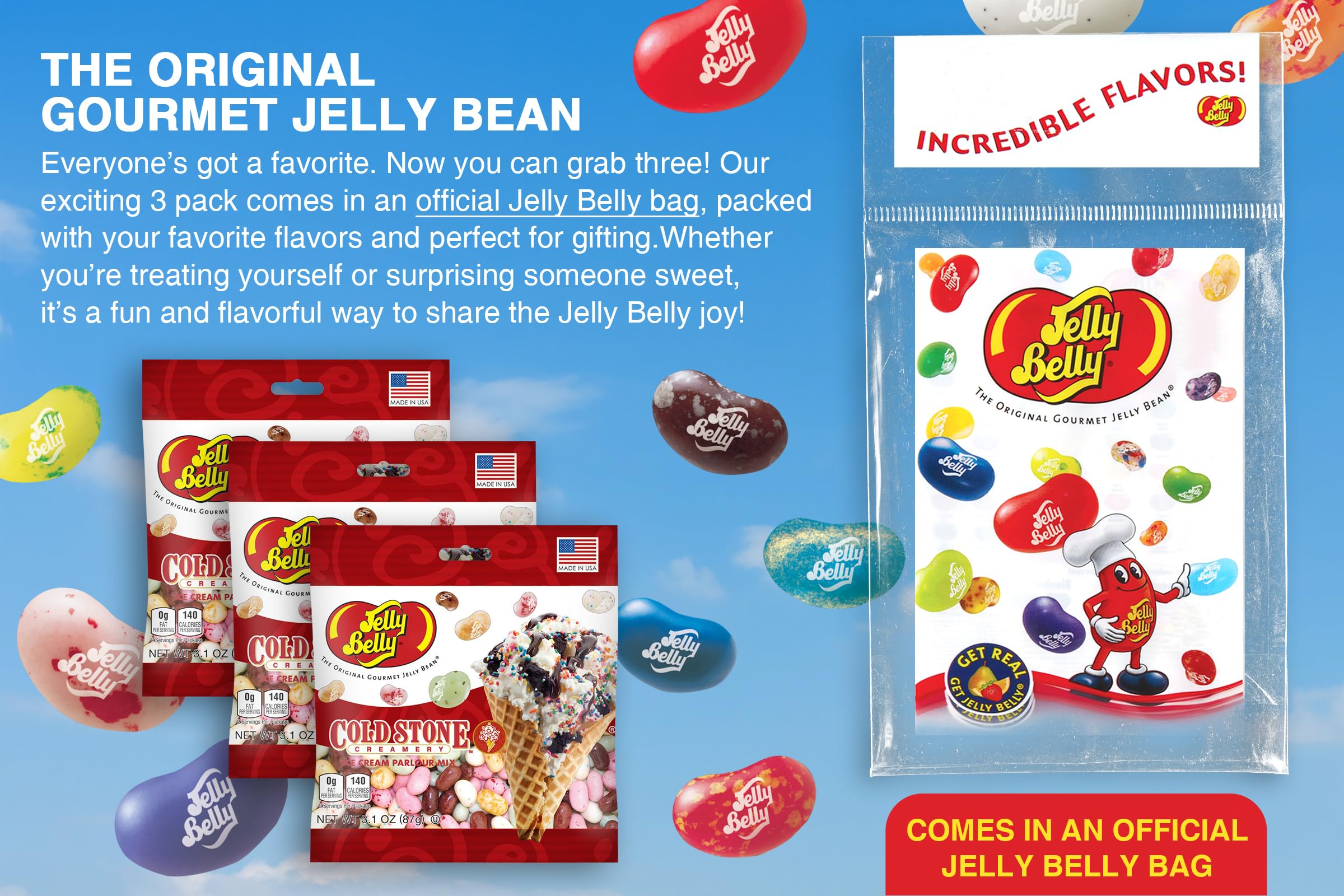 Jelly Belly branding on grab-go packaging highlighting convenience and portability